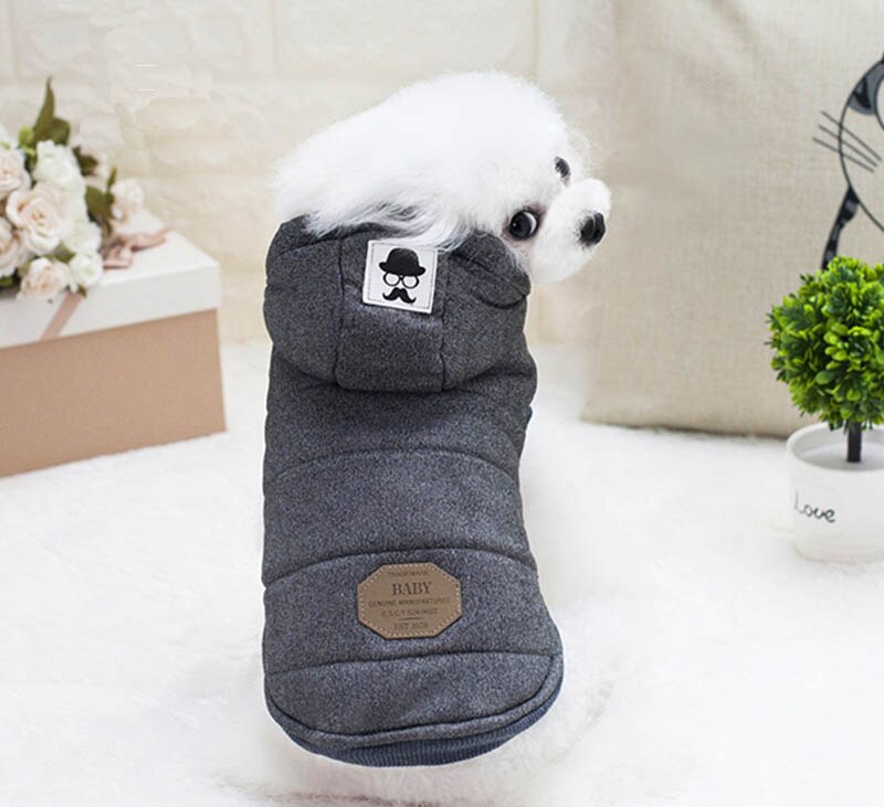 Hiver chien vêtements manteau Moustache veste salopette pour petits chiens moyens chat doux sweats à capuche extérieur Costume vêtements: Light grey / 32x20cm