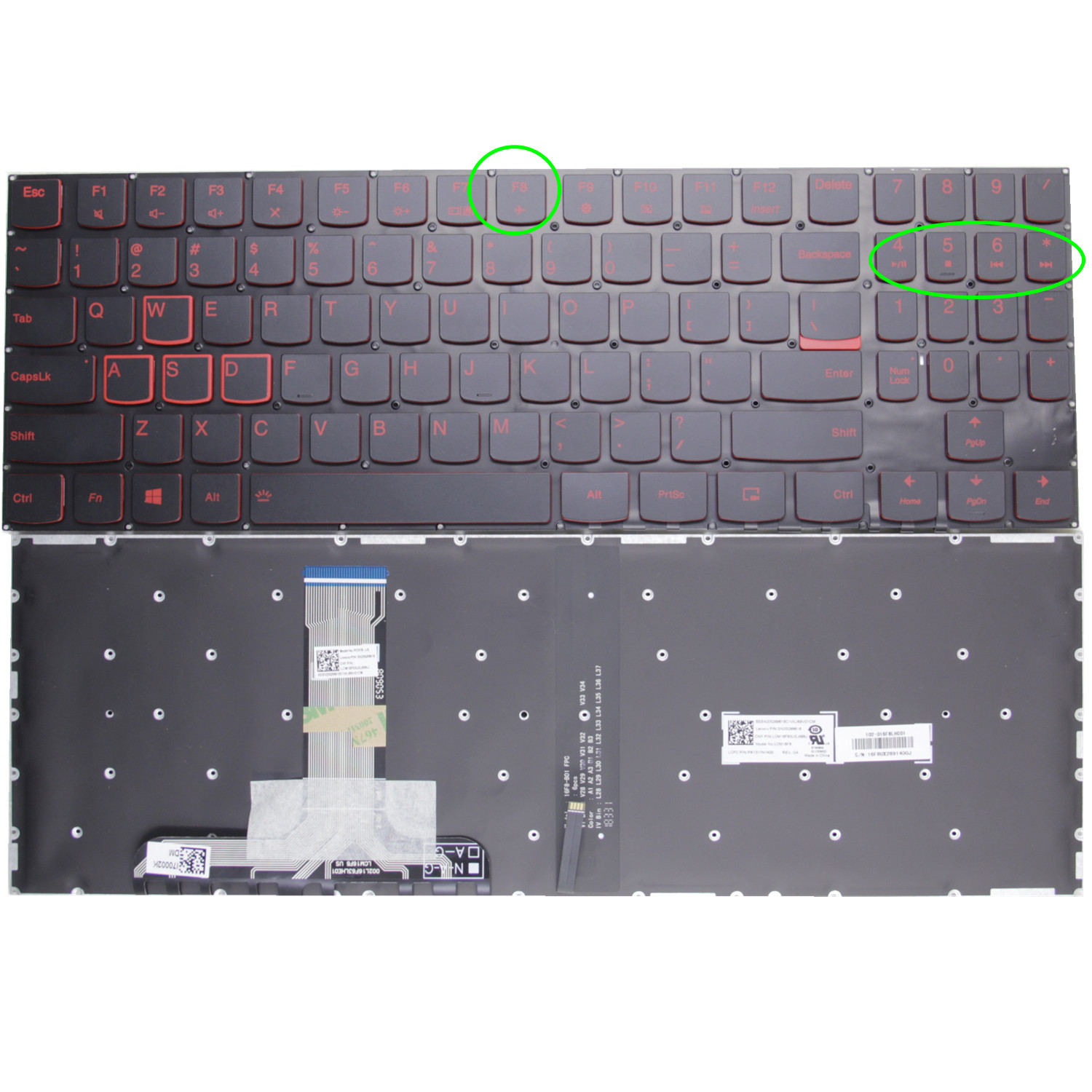 US Keyboard for Lenovo Legion Y520-15IKB R720-15IKB Y7000 Y520-15 Y720-15IKB Y530-15 Y545 PG0 English Laptop Backlit: Red F8 Backlit