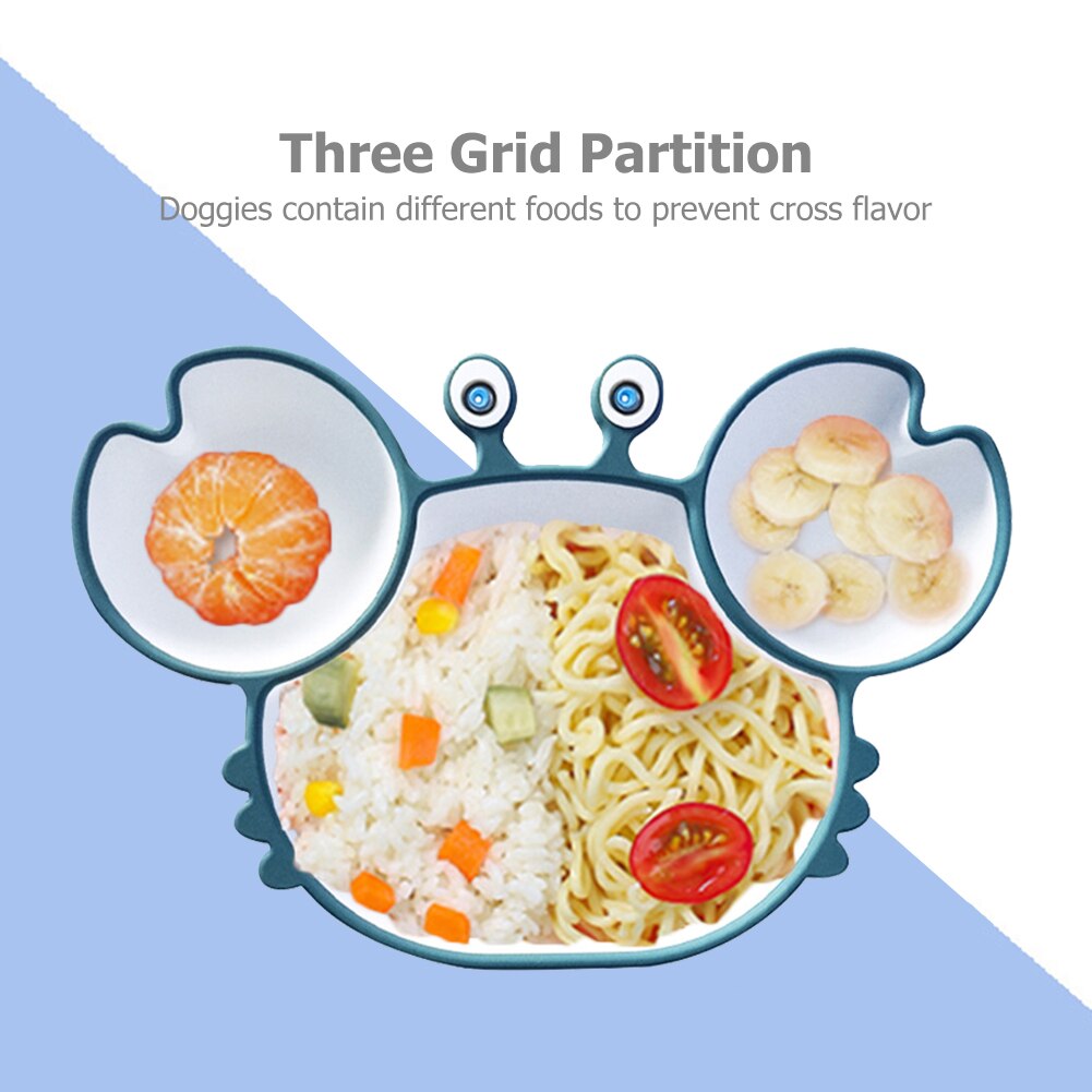 Baby Kommen Borden Babyvoeding Siliconen Zuig Feeding Servies Antislip Baby Gerechten Krab Voedsel Voeden Kom Voor kids: Blue