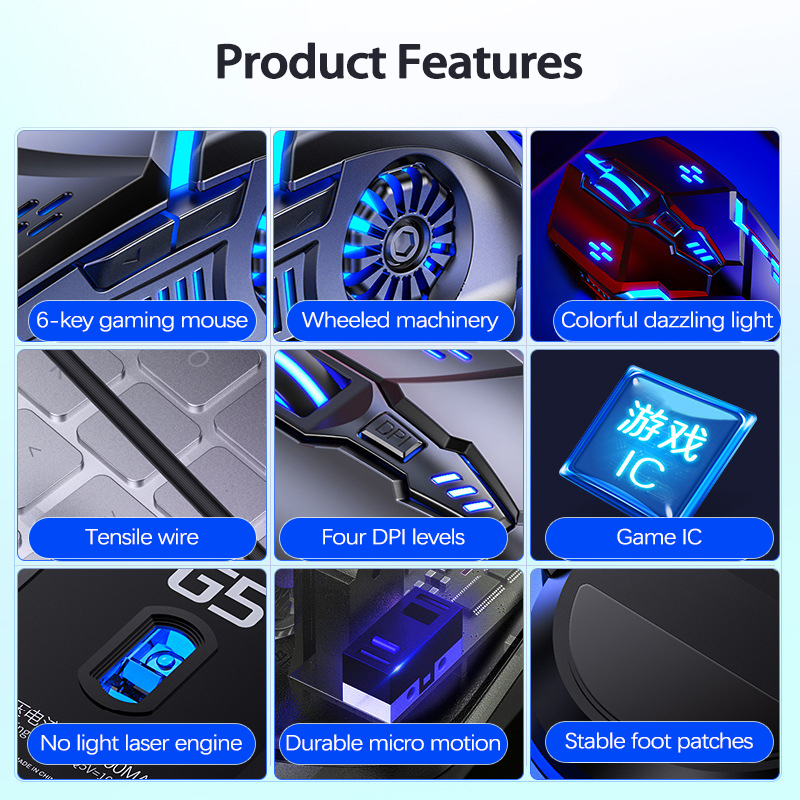 UTHAI G5 Six key 3200PDI wired illuminated gaming mouse, e-sports mechanical mute computer accessories