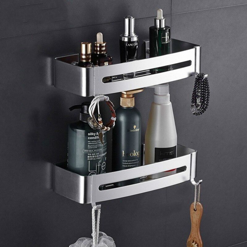 Badkamer Planken Keuken Hoekplank Muur Gemonteerde Aluminium Zeepbakje Bad Douche Plank Bad Shampoo Houder Wandmodel: 2pcs B silver