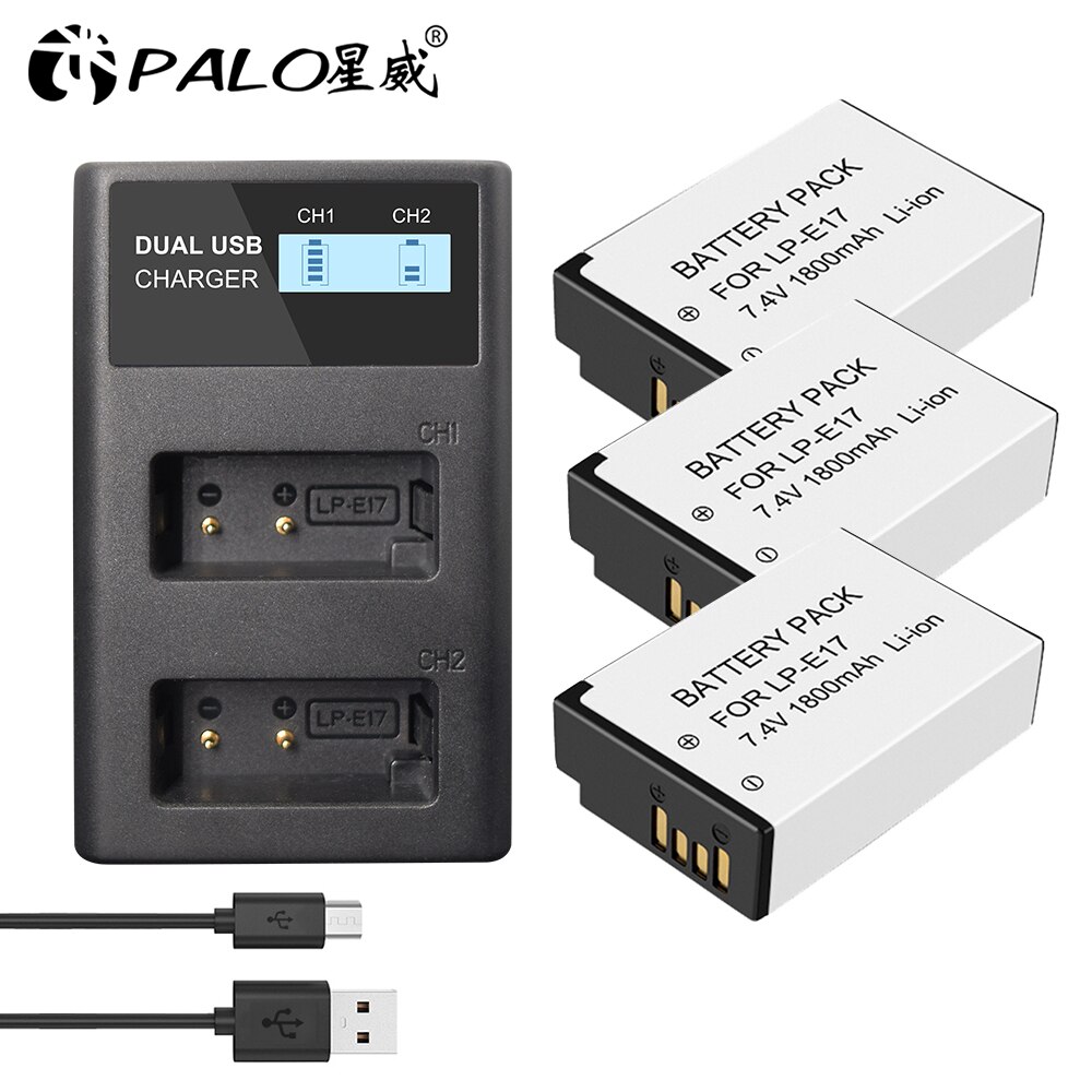 PALO 1-4 pièces LPE17 LP E17 LP-E17 Batterie + usb lpe17 chargeur pour appareil photo Canon EOS 200D M3 M6 750D 760D T6i T6s 800D 8000D Baiser X8i: 3 battery 1 charger