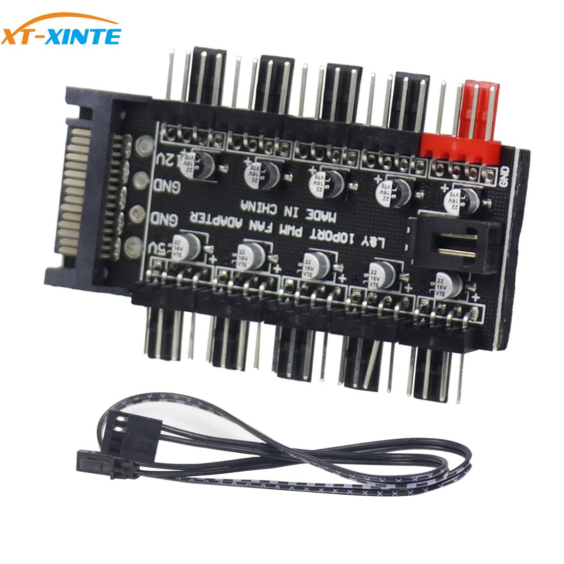 Pwm Fan Hub 1 Tot 10 Sata Molex Cooler Cooling 4Pin Fan Splitter Kabel 12V Fan Speed Controller Adapter met Led Voor Mijnwerker