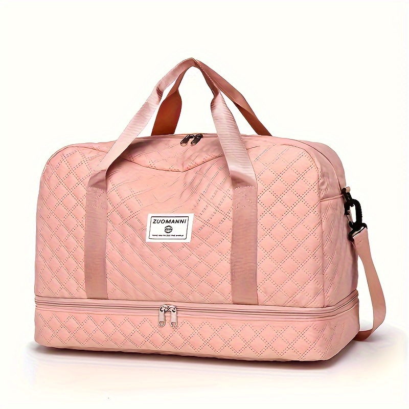 Sac de sport de luxe, sac à main de grande capacité, initié et sac fourre-tout à bandoulière avec séparation de support sec, poches latérales pour touristes, voyage, salle de sport: Rose