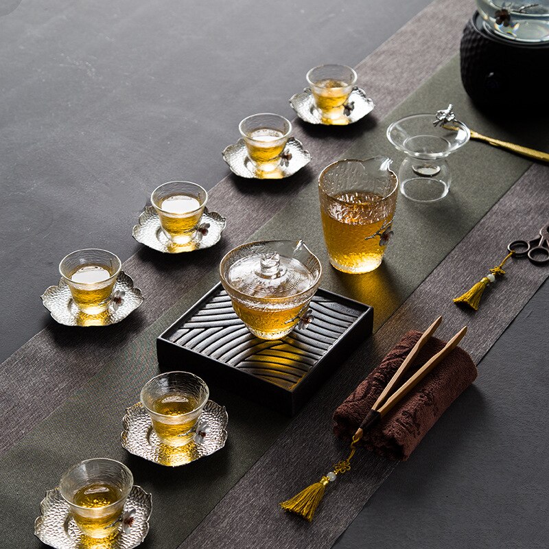 Hammarformad glas tekopp japansk stil plåtblomma högtemperaturglas tekopp exklusiva dekorativa koppar