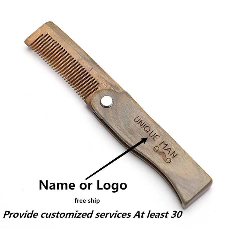 para barba peine hombre cepillo pelo Peine de madera Natural de sándalo para barba, bolsa plegable, cepillo de pelo, barba y bigote, para hombres