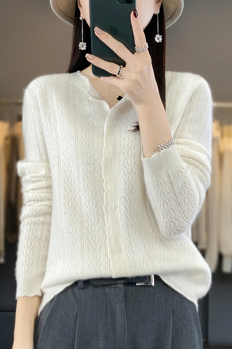 100% cárdigan abierto suelto de lana pura para mujer Otoño Invierno estilo ropa externa Top perezoso cuello redondo suéter de punto de manga larga: XXL / Azul cielo