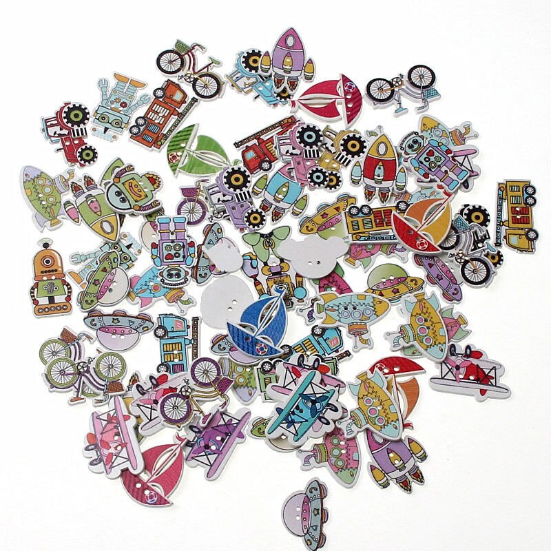 50Pcs Mixed Style 2 Holes Wood Buttons For Clothes Sewing Craft Scrapbooking Handicraft Buttons DIY Apparel Accessories: B02316-10