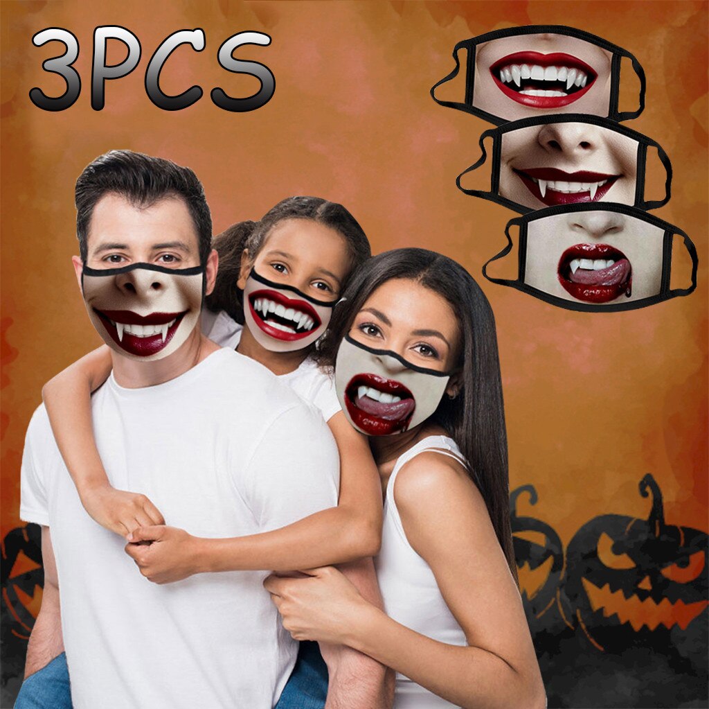 3Pcs Stofkap Masker Familie Size Halloween Spoof-Stof Wasbare Herbruikbare Beschermen Gezicht Comfortabel En Zacht Masker Суперобложка