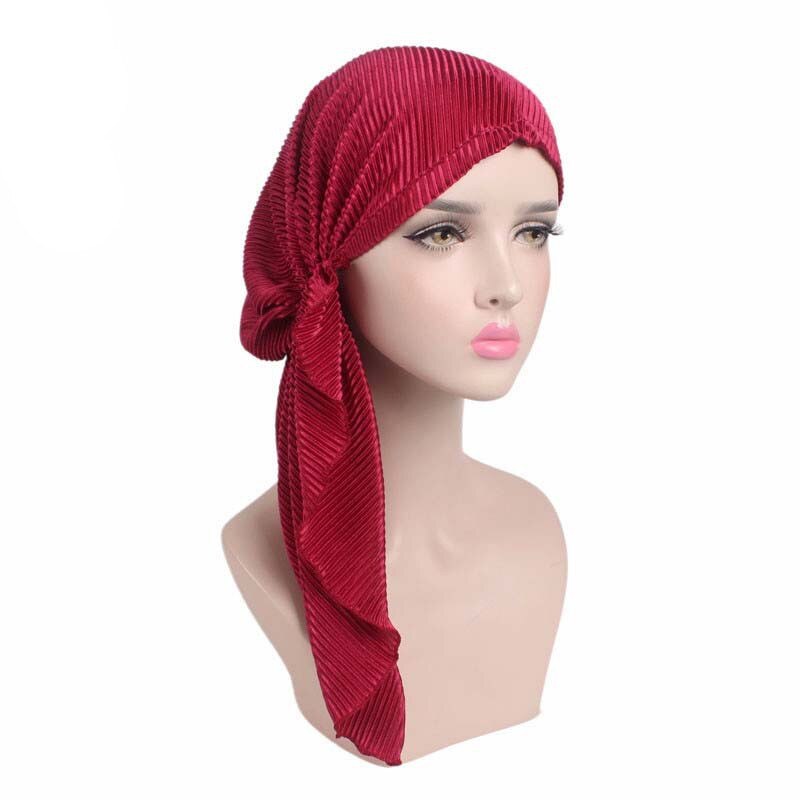Moslims vrouwen ruches tulband hoed hoofddoek kanker chemo mutsen chemotherapie petten bandana hoofddeksels hoofddoek haaruitval bedekking: Rood