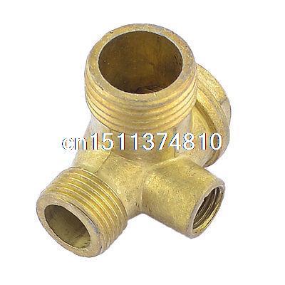 1/8" PT Male Threaded 3 Ways Brass Check Valve Gold Tone for Air Compressor