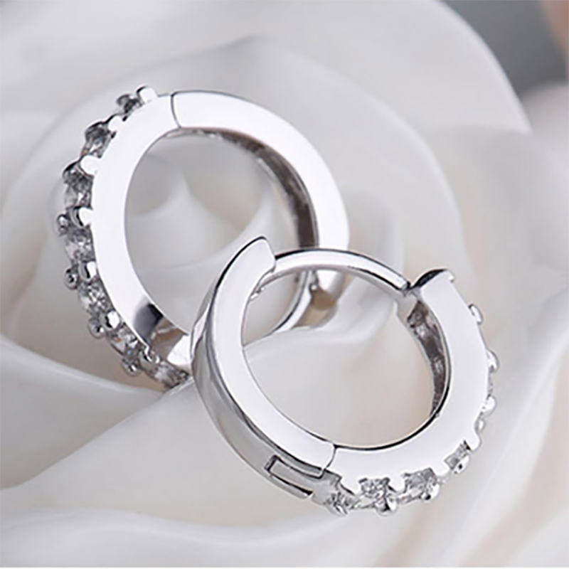 Foxanry Frizzante Singolo 925 Sterling Silver Orecchini Con Perno Per le donne Singola Fila Zircone Orecchino Dei Monili Del Partito Prevenire L'allergia