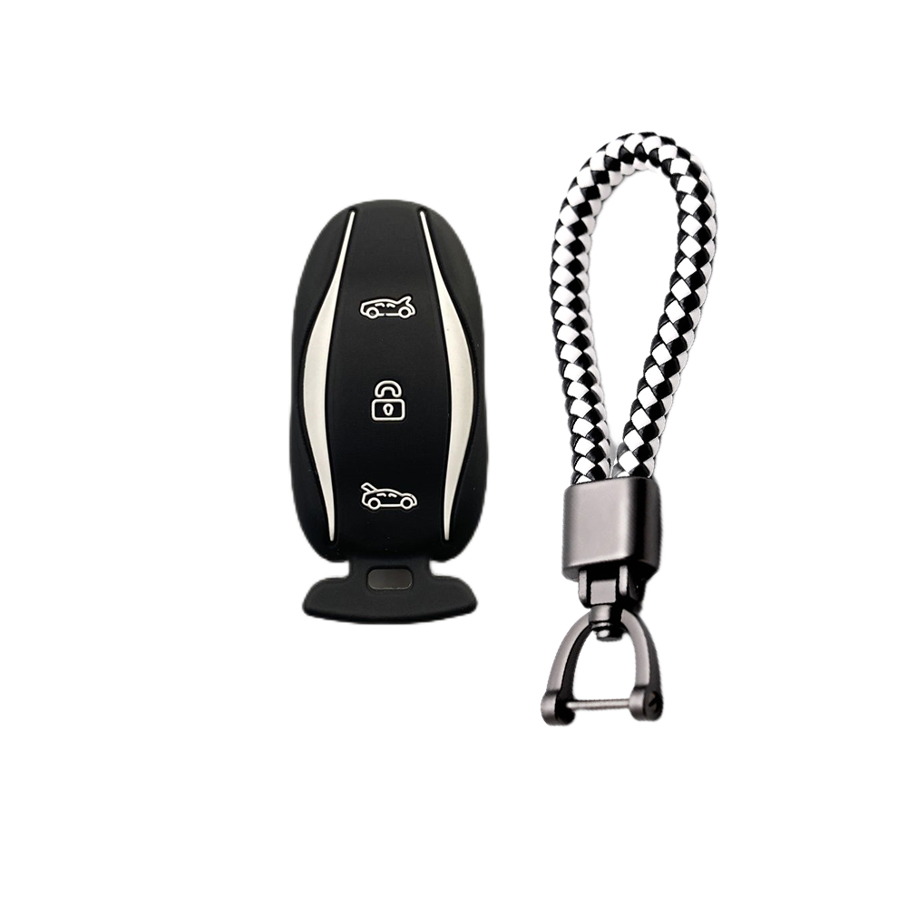 3-knoppen siliconen autosleutel beschermhoes beschermer rubberen huid houder sleutelhanger accessoires voor Tesla Model S P85D P70 afstandsbediening set: Oranje