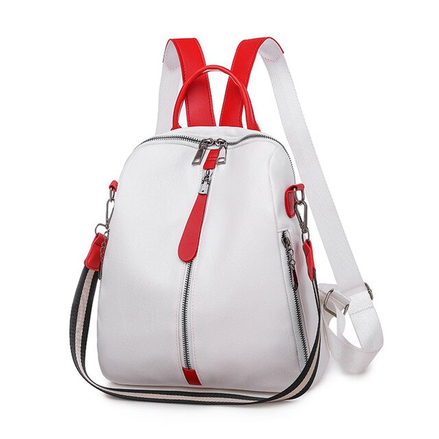 Backpack Women Soft Leather Backpack Female White Travel Back Pack School Backpacks for Girls Sac A Dos: white1