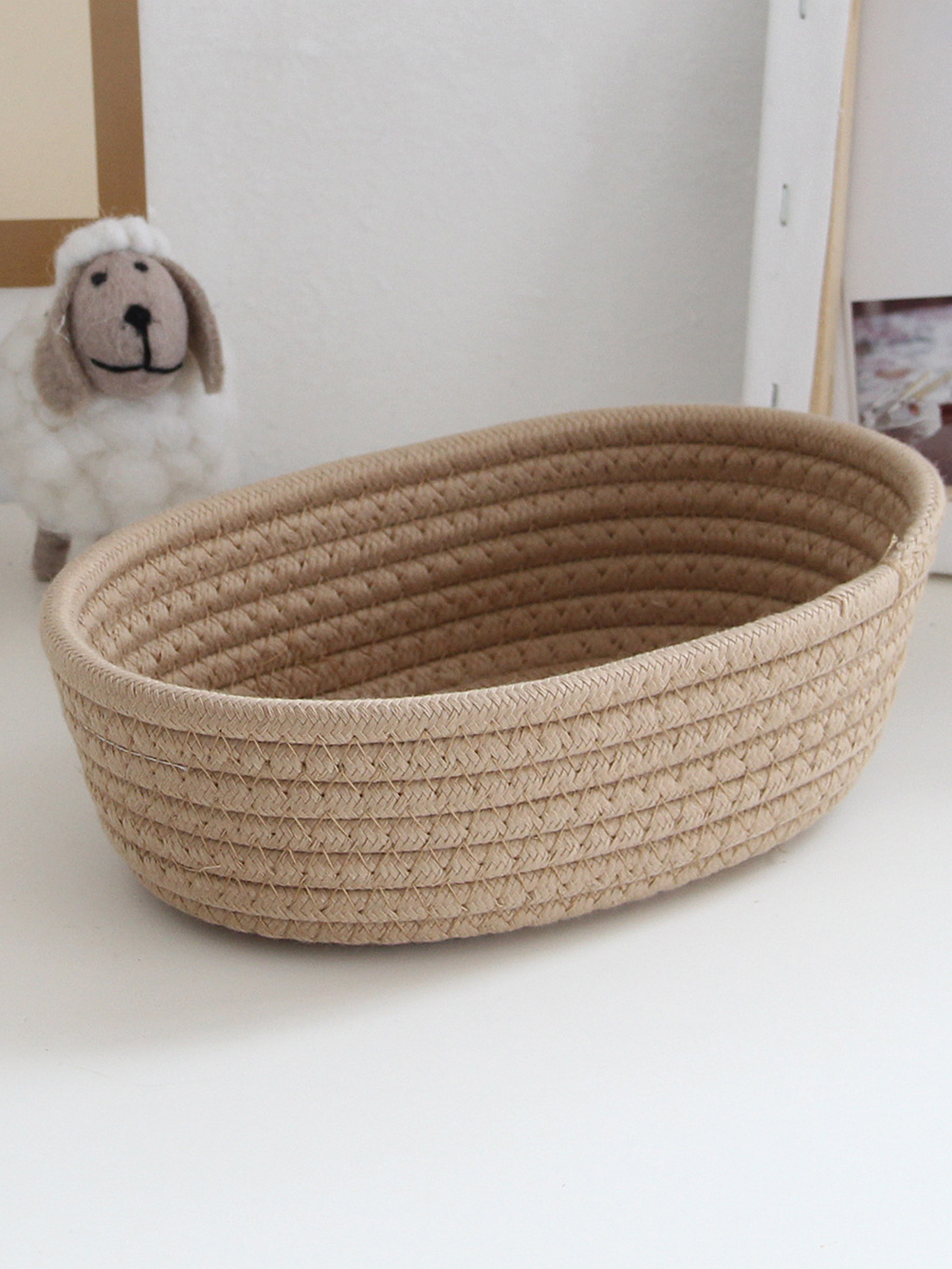 1PC Storage Basket Toys Cosmetics Office Stationery Storage Box Hand Woven Cotton Thread Storage Basket Boat Shaped Basket