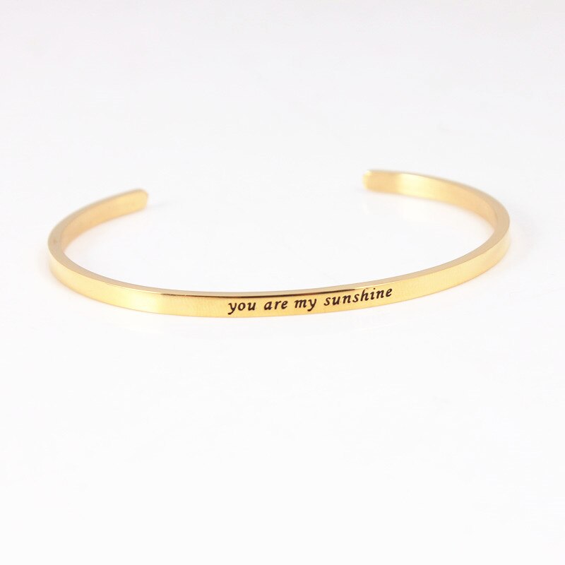 Trend Quotes Mantra Bracelets 316L Stainless Steel Open Cuff Bangle Women Gold Inspirational Jewelry Bracelets: you are my sunshine