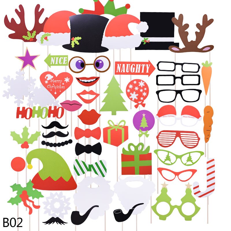 1 zestaw 17/32/35/50 sztuk świąteczne dekoracje zdjęcie budka rekwizyty śmieszne maski wesołych świąt Selfie zdjęcie rekwizyt nowy rok zaopatrzenie solidny: B02 50szt