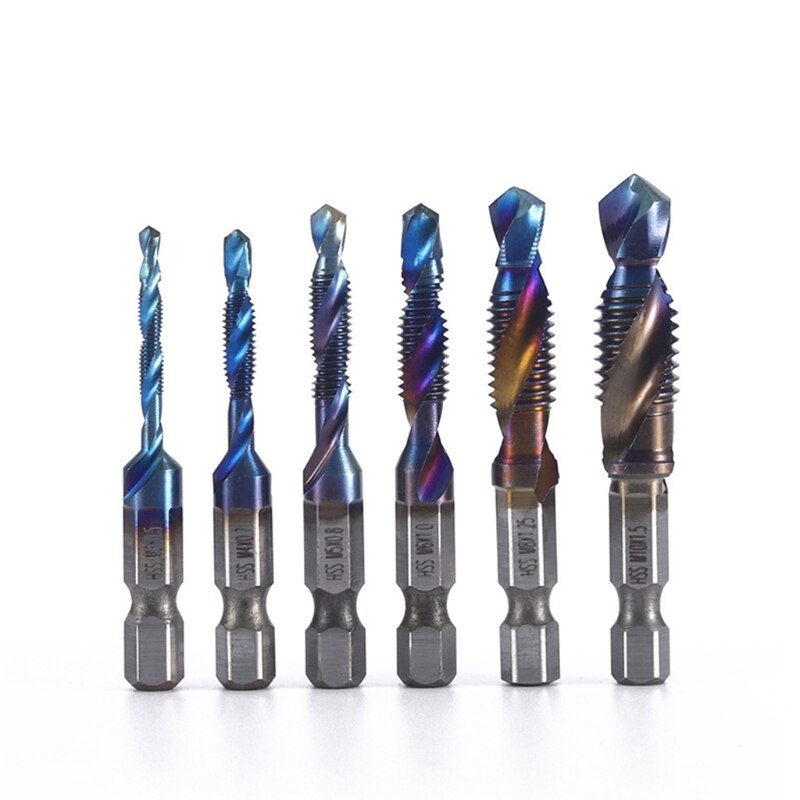 6Pcs/set Drill Tap Bits Set HSS Combination Drill &amp; Tap Bit Set Screw Tapping Bit Tool M3 M4 M5 M6 M8 M10