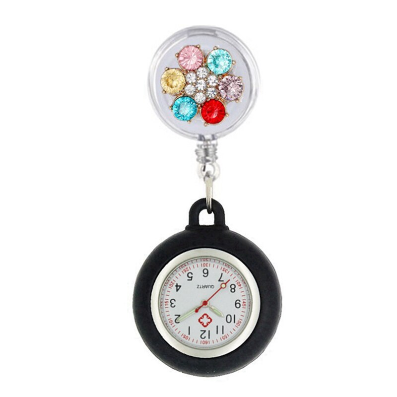 Reloj de bolsillo de silicona para enfermera y doctor, cronógrafo retráctil con piedras de cristal coloridas, para hospital: 4