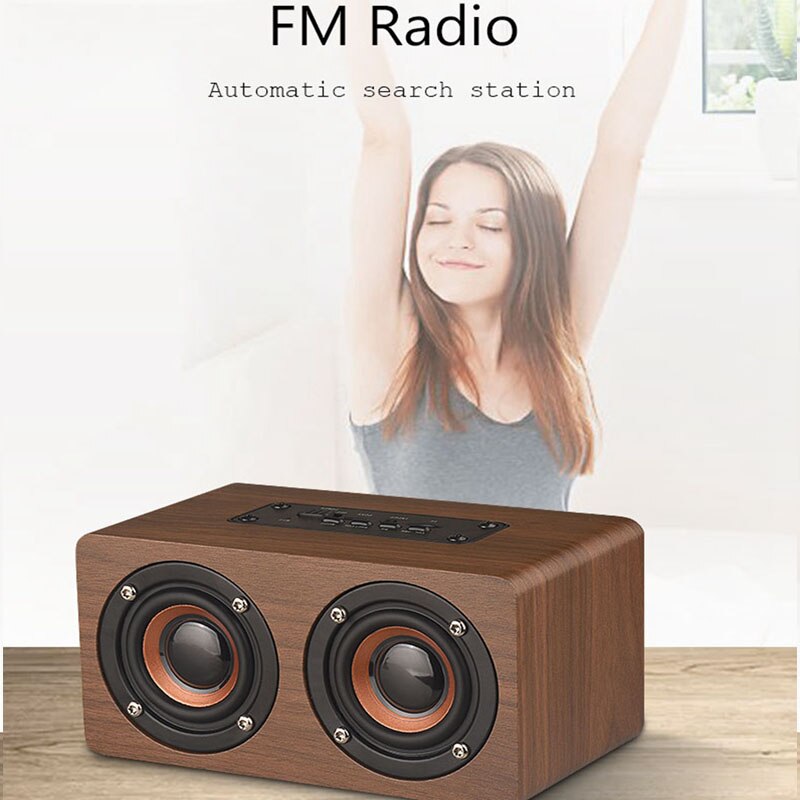 Houten Bluetooth Speaker Wekker Draadloze Draagbare HiFi Shock Bass Altavoz TF Soundbar MP3 Speaker FM Radio Microfoon