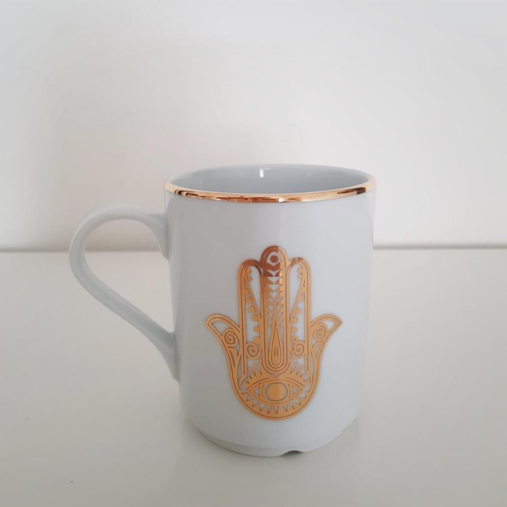 Real Gold Gedetailleerde Evil Eye Hamsa Porselein Koffie Kop En Schotel Set