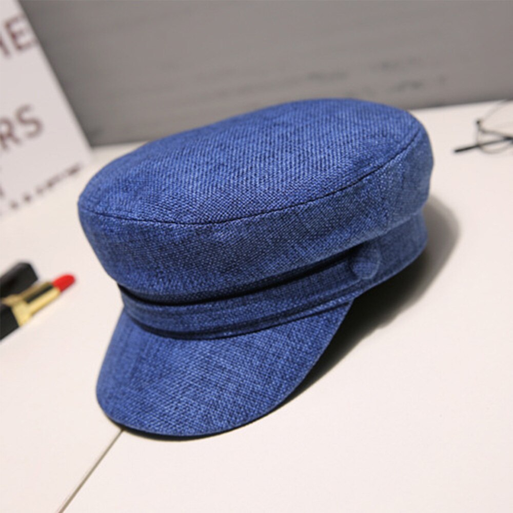 Beret hatte kvinder ottekantet flad kasket forår efterår bomuld marineblå hatte til kvinder stilfuld kunstner maler newsboy hatte: Blå