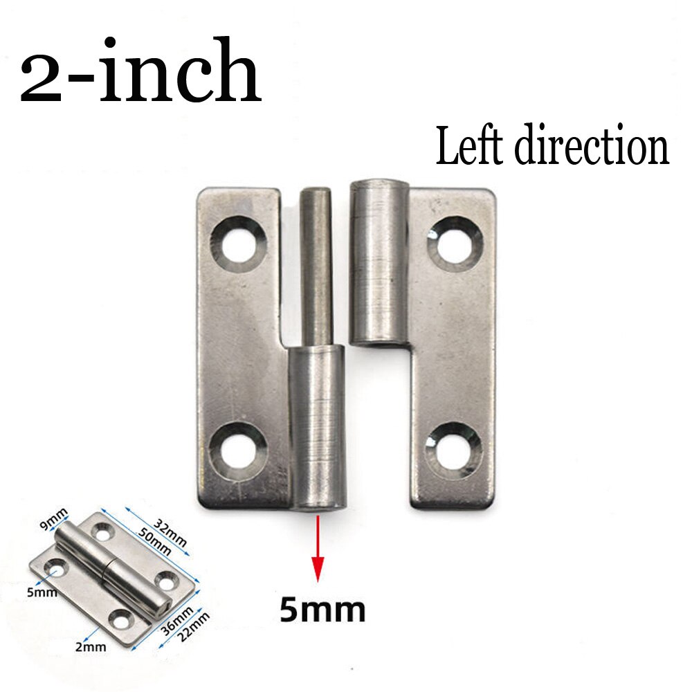 Thickened 304 stainless steel detachable hinge, heavy machinery and equipment hinge, 2 inch detachable industrial hinge: 2left