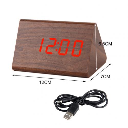 Desktop Decor Sound Control Usb Oplaadbare Led Digitale Houten Wekker: Brown Red Light