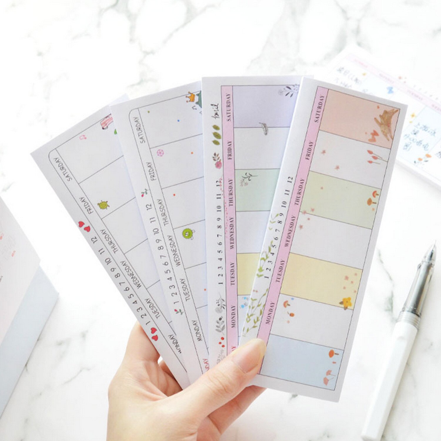 2pcs Cute Desktop Weekly Daily Planner Notepad Tear-Off PageS Sticky Memo Note Pad for Student Office Home Supplies Random Style