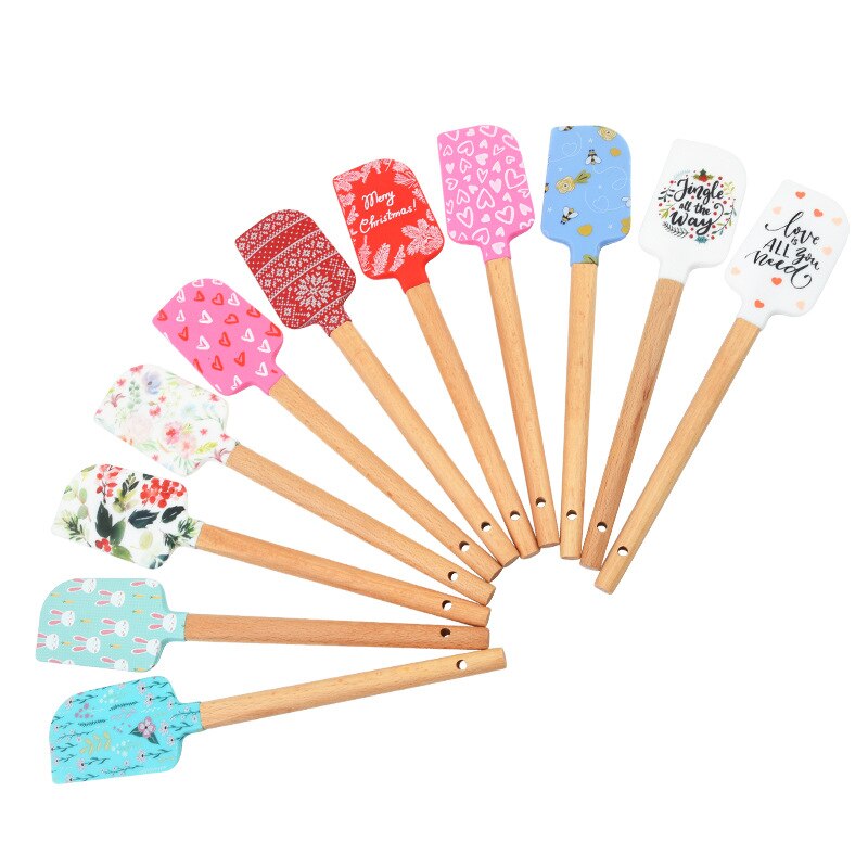 Silicone Cake Cream Spatula Butter Cake Bread Spatula Wooden Handle Cake Scraper Edge Smoother Decorating Kitchen Accessories