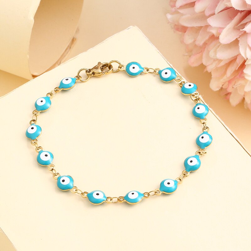 neue 8 Farben Edelstahl Korn Armbinde Für Frauen Männer Gold Farbe Verknüpfung Kette Bunte böse Auge Charme Weibliche schmuck: 03