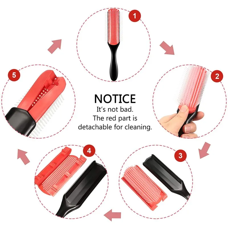 Cepillo de pelo desenredante de 9 filas, cepillo desenredante Denman, masajeador del cuero cabelludo, peine húmedo recto para mujeres y hombres, cepillo de pelo rizado de salón