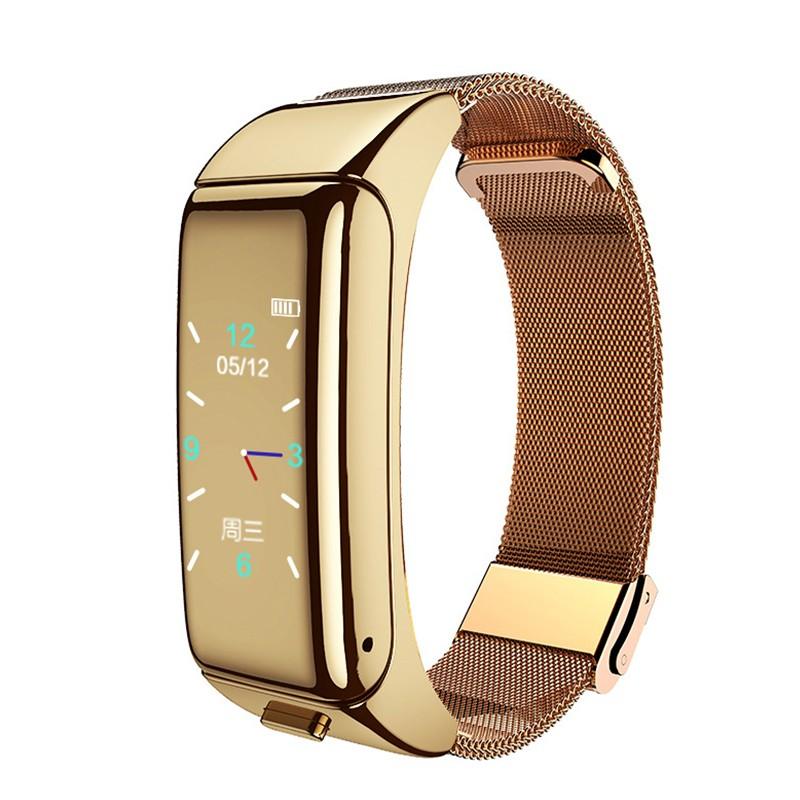 Horloge Met Bluetooth Oortelefoon: Gold Steel belt