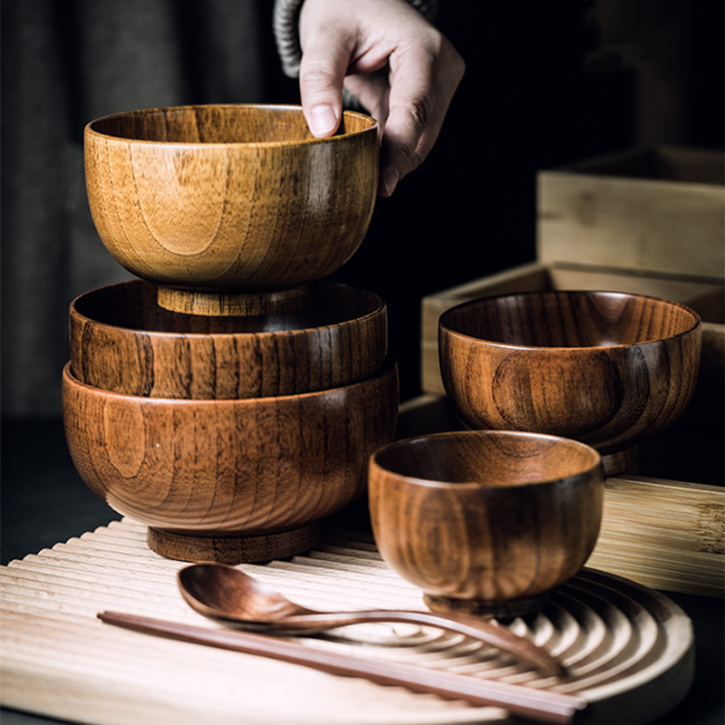 Japońskie retro jujube drewniana misa drewniana miska robić ryżu duża miska robić zupy z makaronem łyżka drewniana misa domowa restauracja zastawa stołowa
