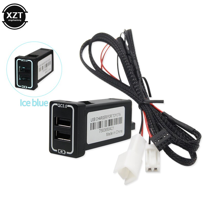 QC3.0 Quickcharge Car Charger Dual USB Phone PDA DVR Adapter Plug & Play Cable For Toyota series Cars: ice blue