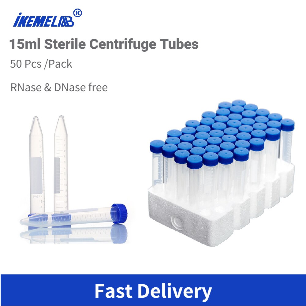 50 stk plast 15ml sterile centrifugerør med skruebund anvendelig laboratoriecentrifuge