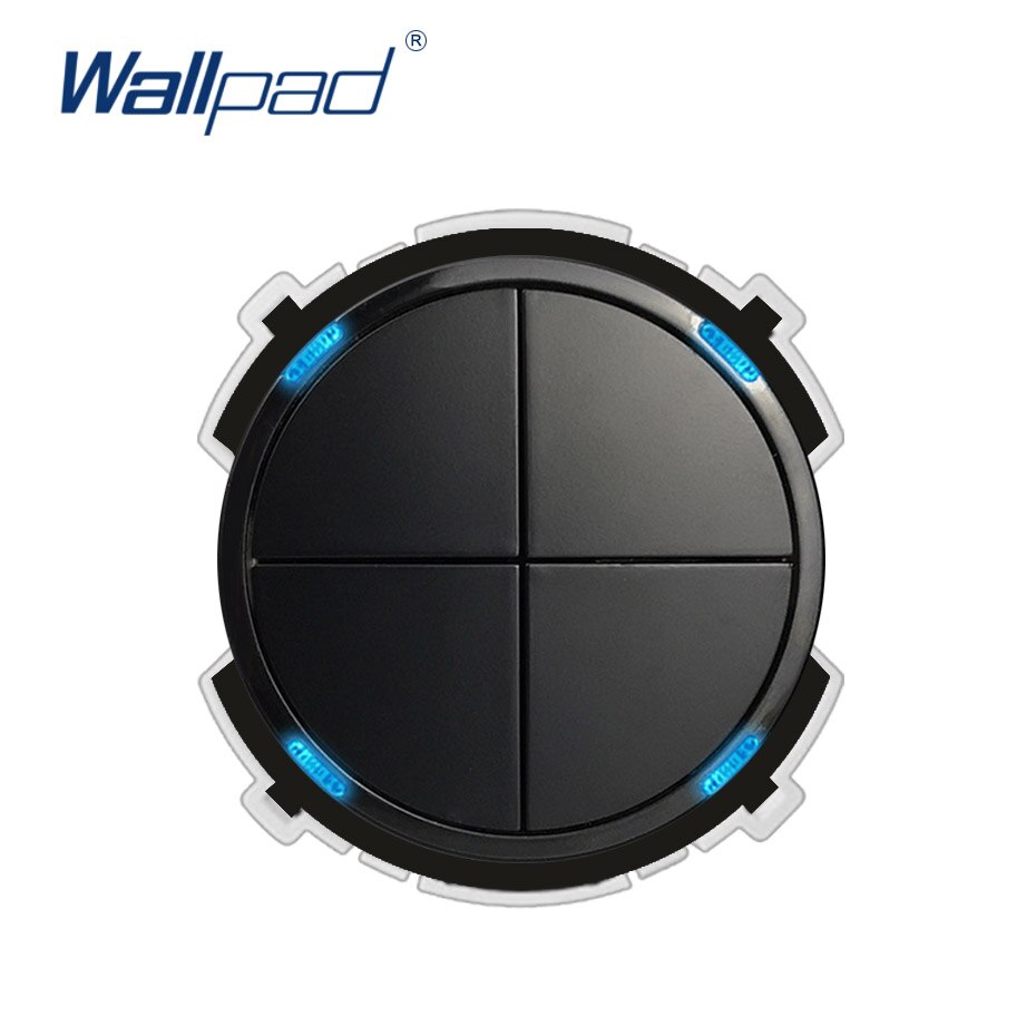 Wallpad 4 Gang 2 Way Wall Light Switch LED Indicator Function Key Only Free Combination: Black