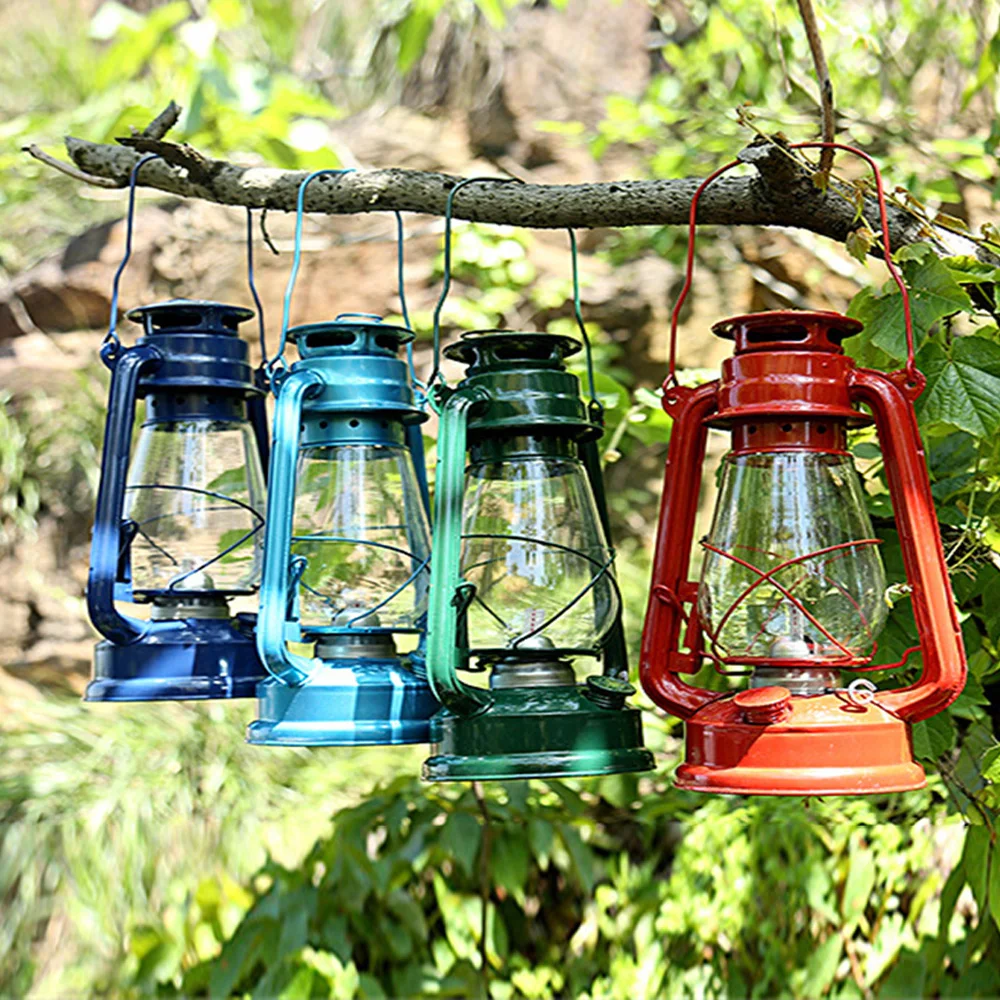 Linterna de queroseno de Metal, linterna Vintage para quemar aceite, lámparas de mesa de huracanes con mango para acampar, hogar y Patio