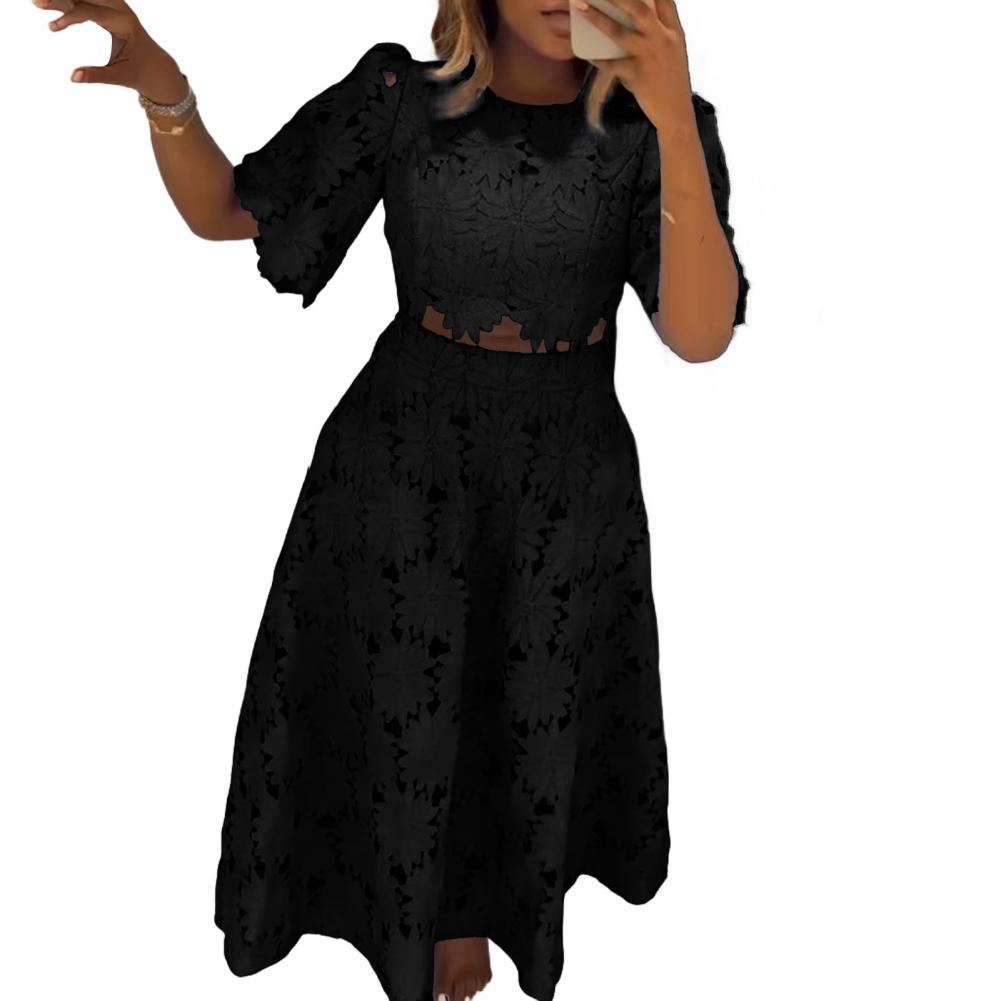 S 2 i fransk stil med o-hals, korte ermer, hul topp, halv bluse, avslappet dameskjørt, dress: Xxl / Rød