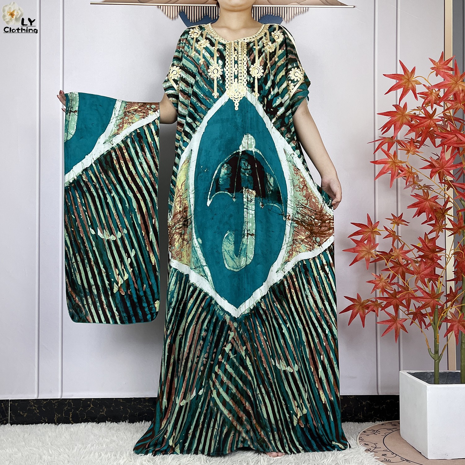 Vestidos maxi de algodão solto com lenço de cabeça para mulheres muçulmanas, vestidos casuais muçulmanos, manga curta, estampa floral, kaftan africano, islamismo, novo, verão: ROXO