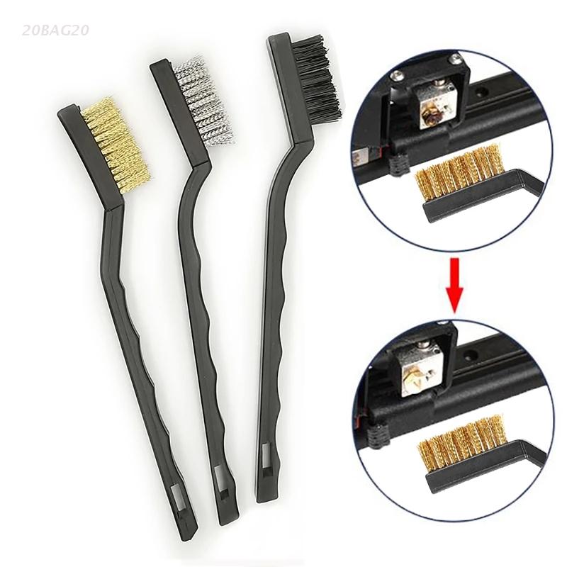 3D Printer Cleaner Tool Copper / Steel/ Nylon Wire Brushes Set for Nozzle Block Hotend Cleaning Bed Clean 12cm
