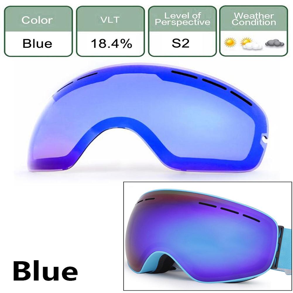 Double-layer Anti-glare Lenses Ski Night Vision Goggles Mask Lens Anti-fog Snowboard Winter Snow Sports Skiing Lens: Blue
