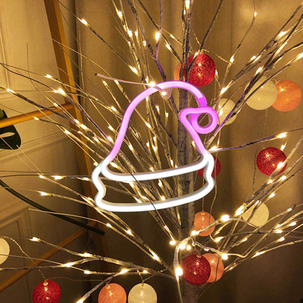 Førte neonlys usb / batteridrevne neonskilte førte lys juletræs vedhængslampe boligindretning til xmas fest hængende ornament