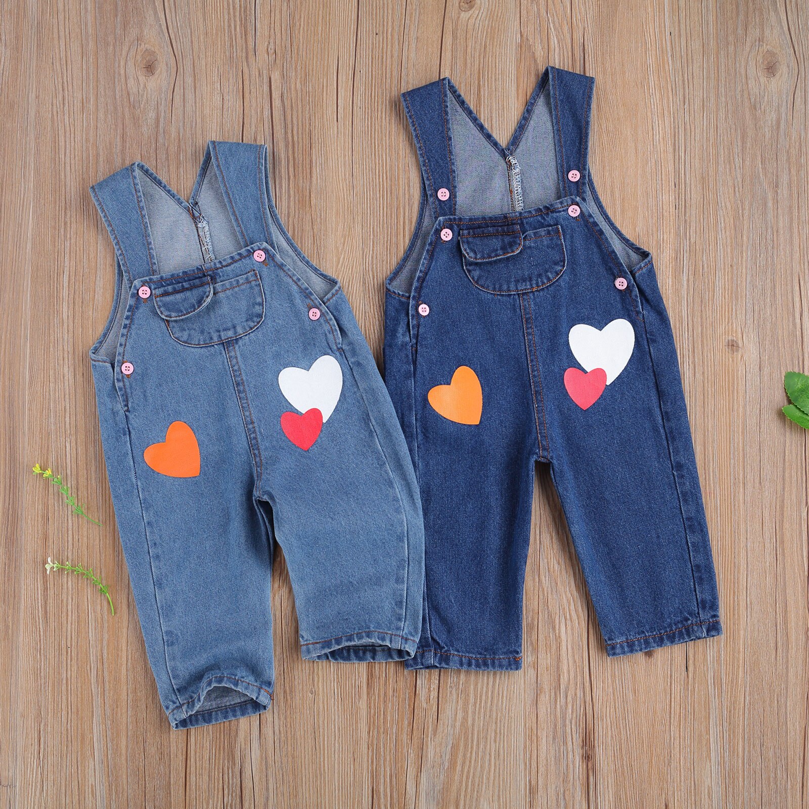 Focusnorm 0-12M Pasgeboren Baby Meisjes Jongens Overalls Broek Print Mouwloze Knop Pocket Blue Denim Broek