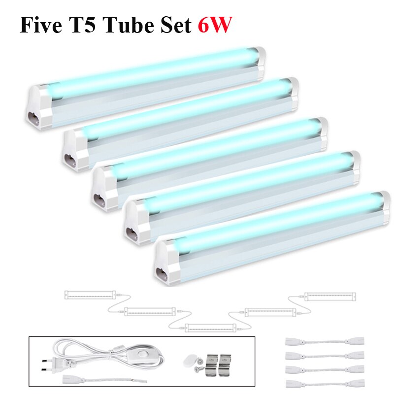 UVC Lamp Disinfection Germicidal Light 36W Fridge Deodorizer Air Sanitizer Purifier Odor Eliminators for Rooms Cabinets Wardrobe: Five T5 Tube Set 6W / US Plug 110V