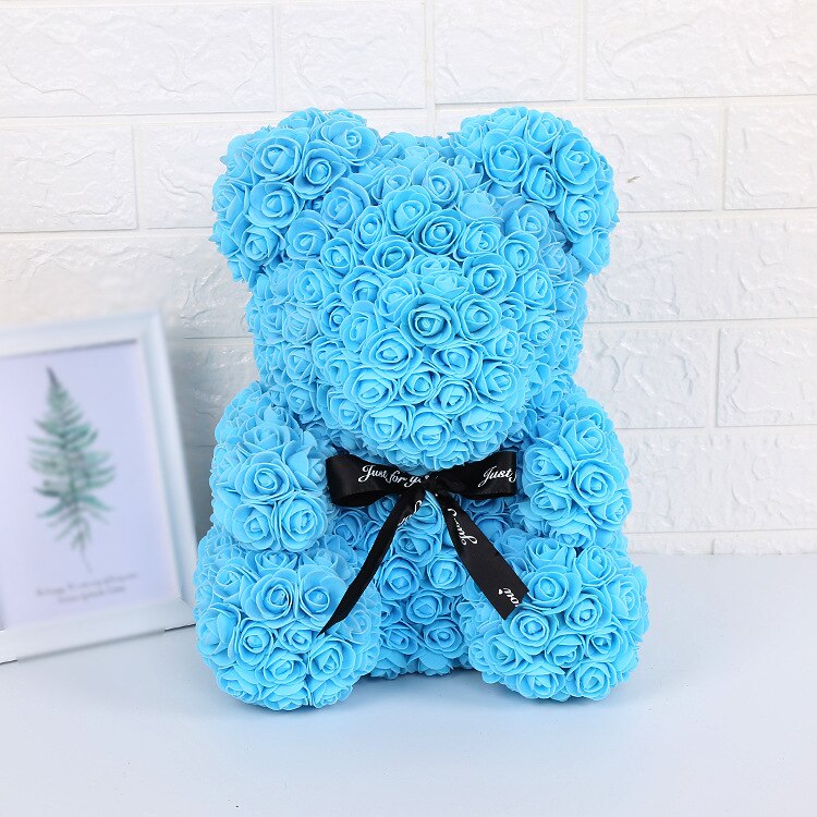 Ourson en roses artificielles, grand 40cm, ours en fleurs de polyéthylène, pour femmes, pour la saint-valentin, coffret noël mariage, décoration de maison: 6