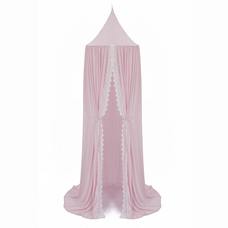 Auvent de lit rond rose blanc/gris, rideau de berceau pour bébé fille, avec dentelle, tente de jeu pour enfants, dôme suspendu, chambre d&#39;enfant