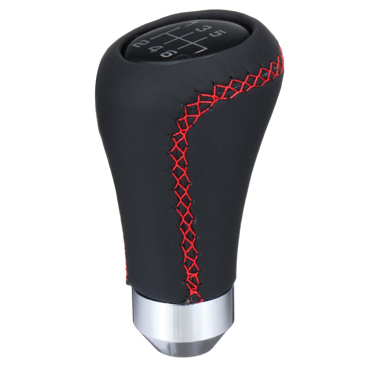 Universal Car Gear Shift Knob Head 6 Speed Manual Shifter Lever Stick Red Black Stitche PU Leather