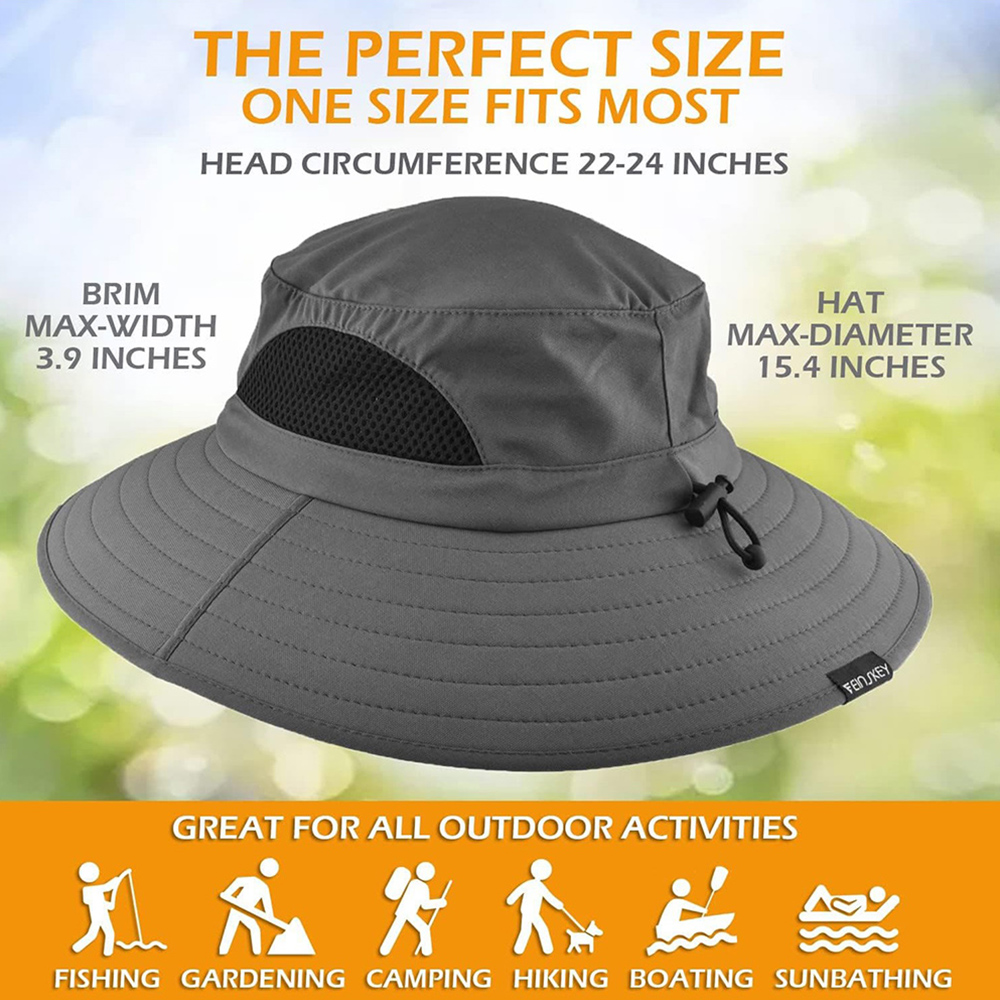 Casquette de pêche pour hommes et femmes, chapeau de soleil réglable à large bord, chapeau pliable pour la pêche, la randonnée, le jardin, le safari, la plage, E27