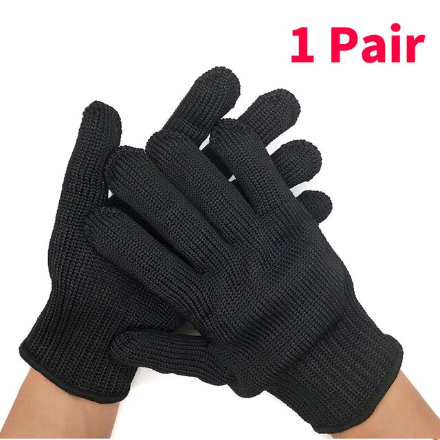 Black Metal Anti-Cut Gloves Level 5 Stainless Steel Wire Safety Kitchen Butcher Working Gloves Cut Fish Meat Protection Fingers: 1 Pair